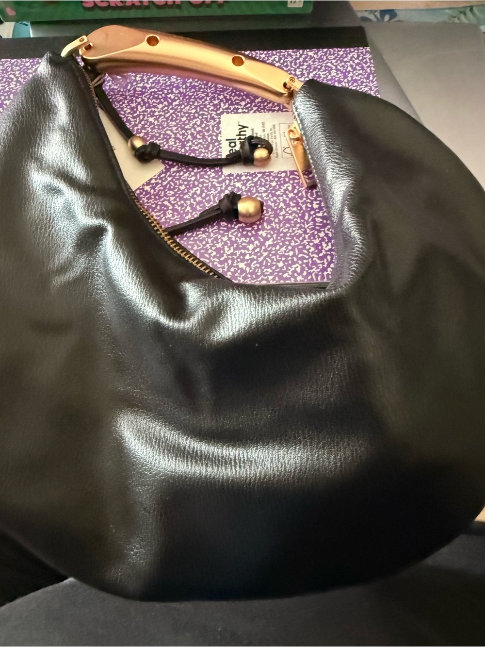 a new day Black Hobo Bag with Gold Handle Accents